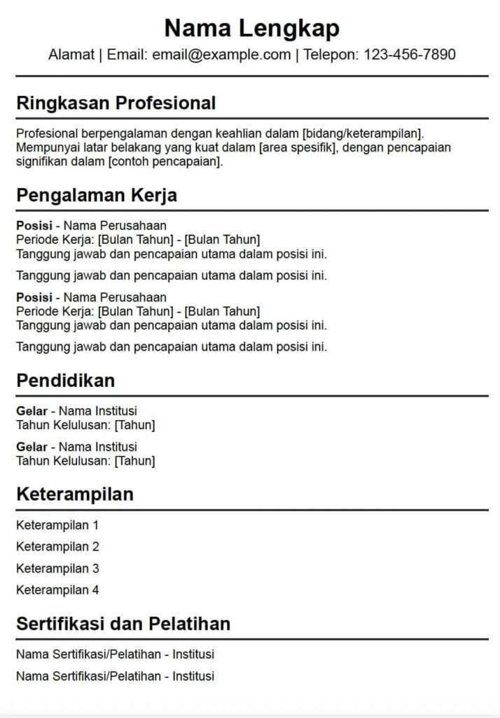 Contoh Template Resume