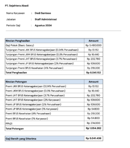 Contoh Slip Gaji dengan Komponen Pajak