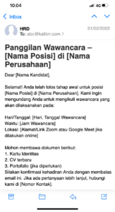 Surat Panggilan Kerja Melalui Email