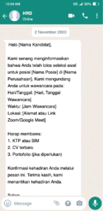 Surat Panggilan Kerja Melalui WhatsApp